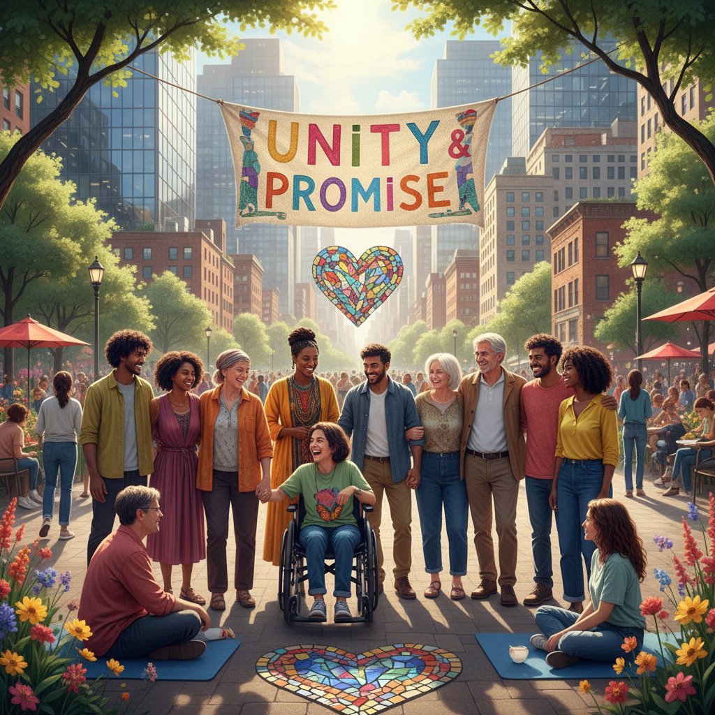 Grupa osób wspierających się w parku – symbol akceptacji i inkluzywności