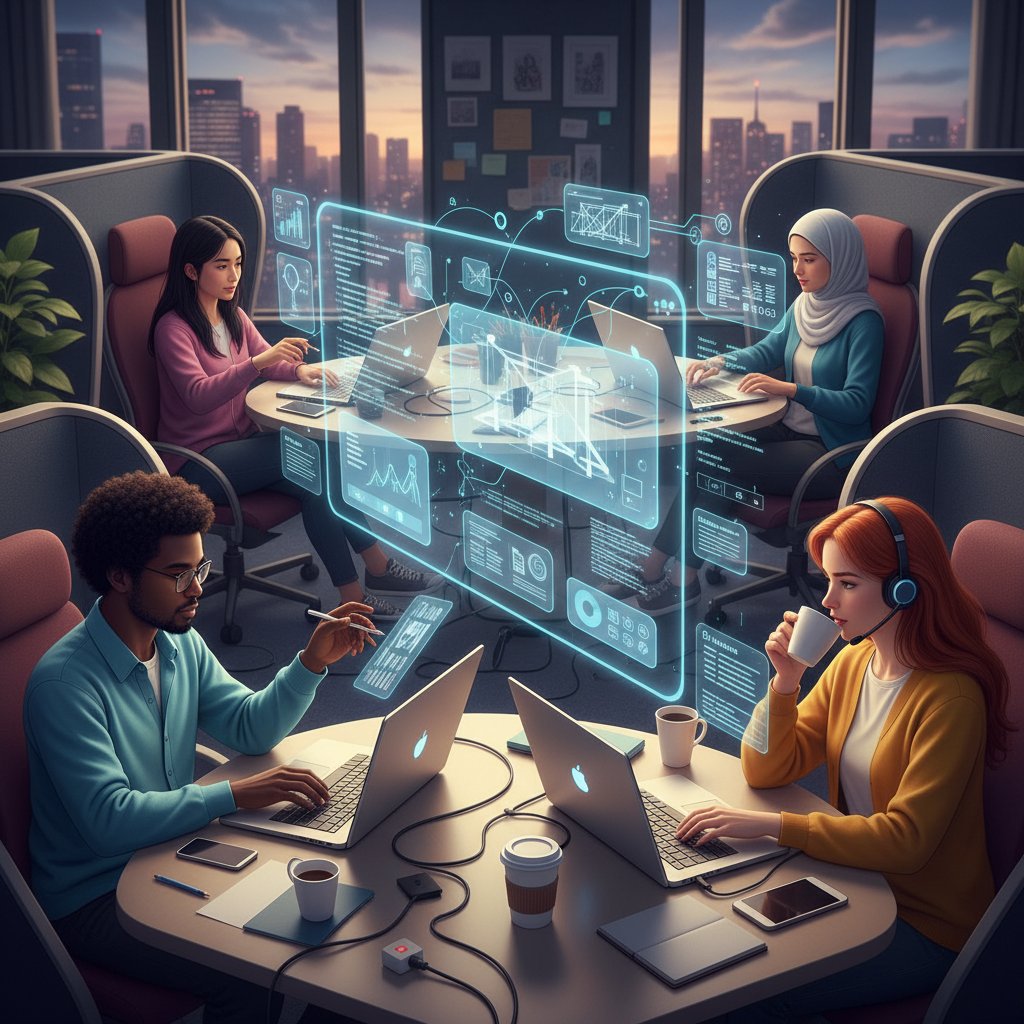 Dynamiczna fotografia grupy polskich licealistów uczących się matematyki online, pełnych energii i wsparcia