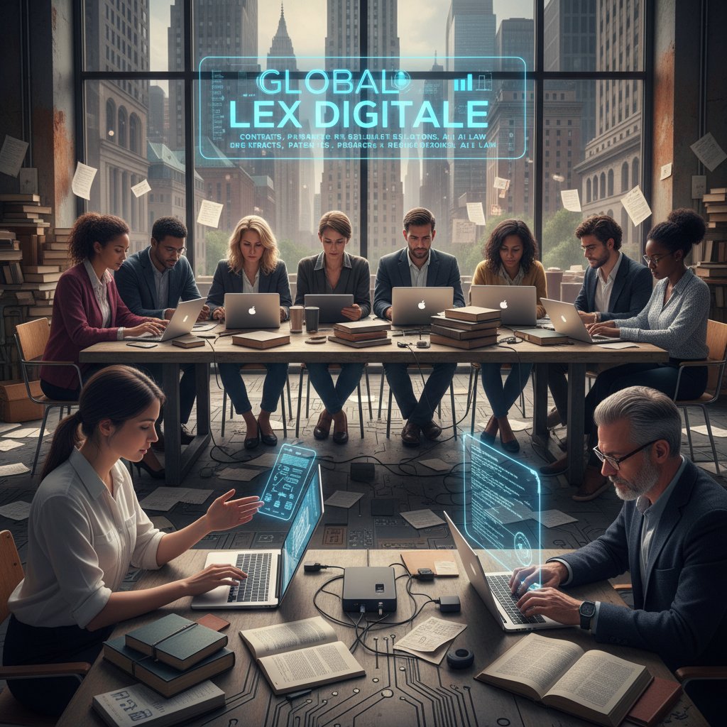 Grupa osób różnych narodowości korzystających ze smartfonów w miejskiej przestrzeni, na ekranach widoczne dokumenty i doradztwo online, symbol imigracji i cyfrowego prawa