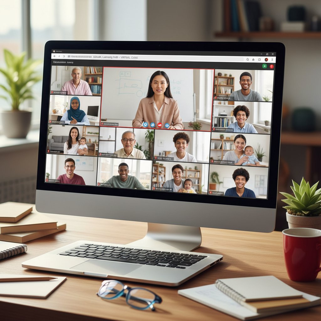 Uczniowie i nauczyciele podczas wspólnej lekcji online