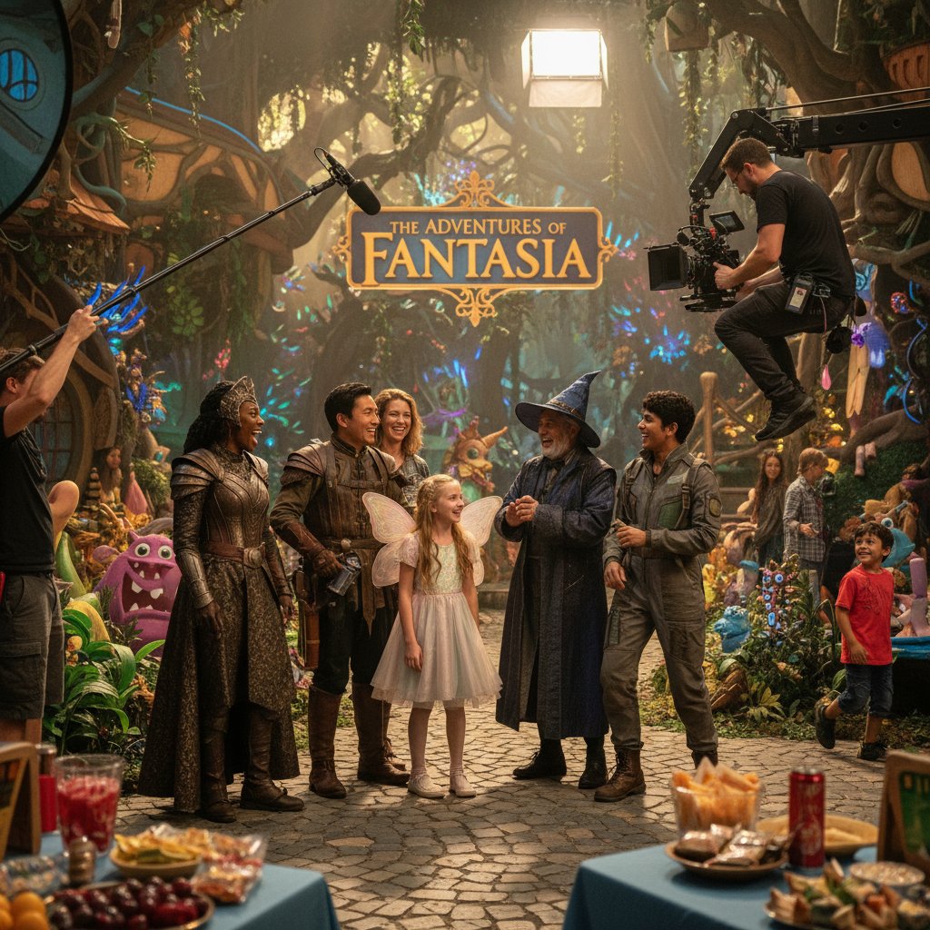 Behind-the-scenes shot of diverse PG movie cast