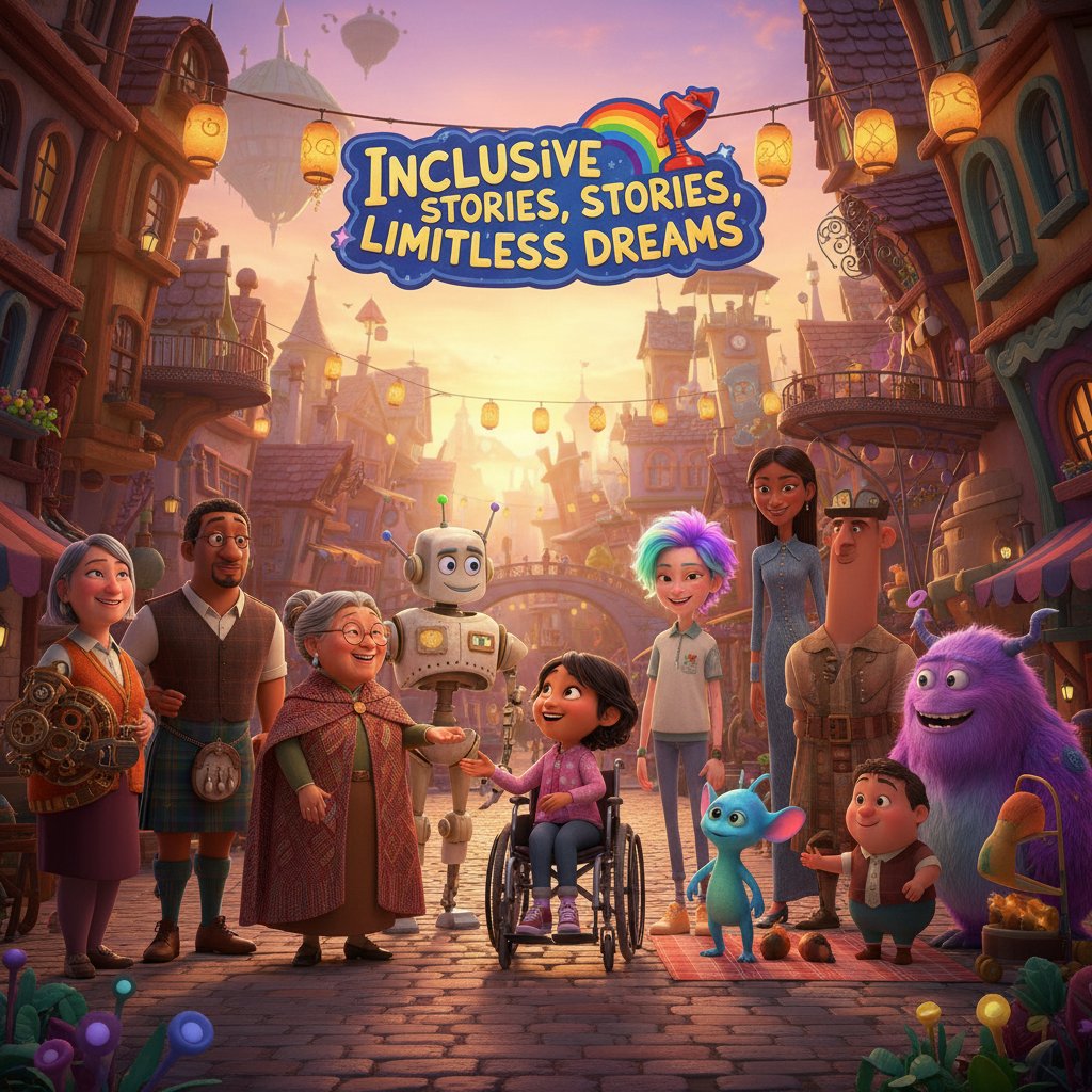 Diverse Pixar characters representation in animation