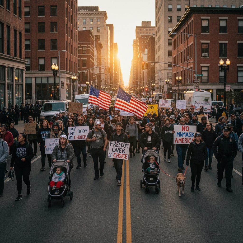 Demonstracja różnych grup społecznych protestujących wspólnie pod jednym sztandarem