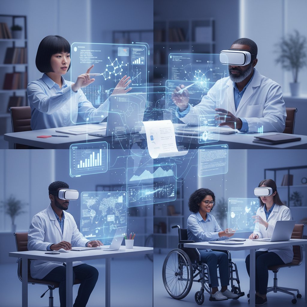 Researchers from diverse backgrounds collaborating remotely using virtual editing tools