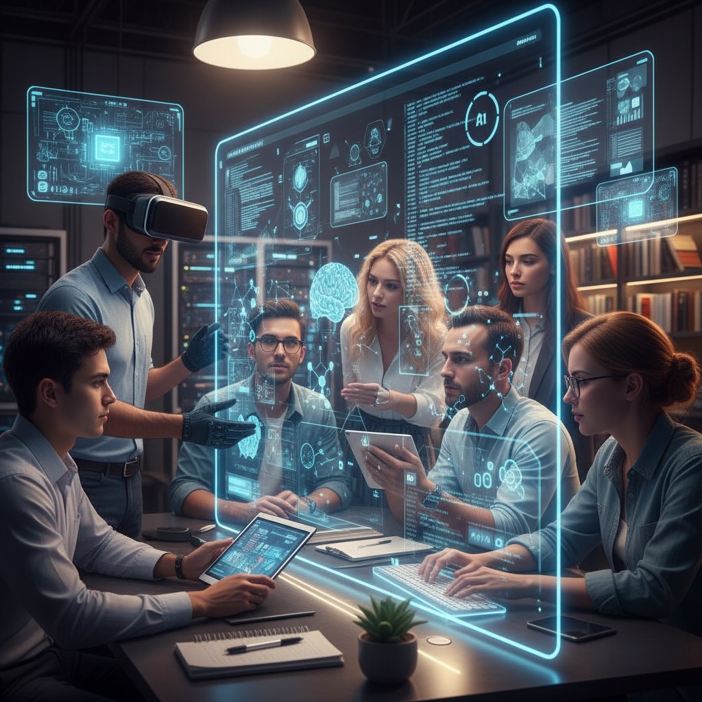 Diverse students using AI for research, illustrating democratized expertise