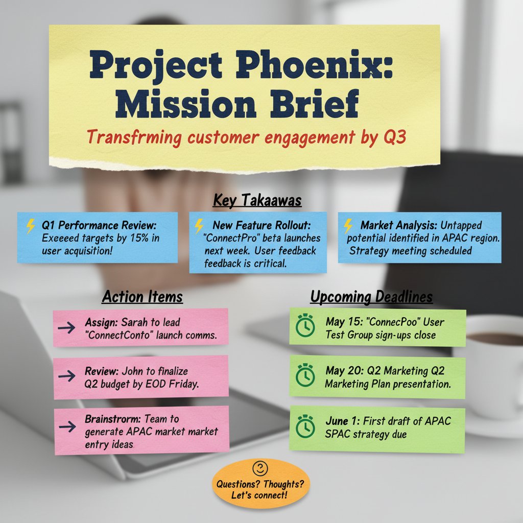 Diverse summary formats in action, collage of headlines sticky notes and digital summaries as a mosaic