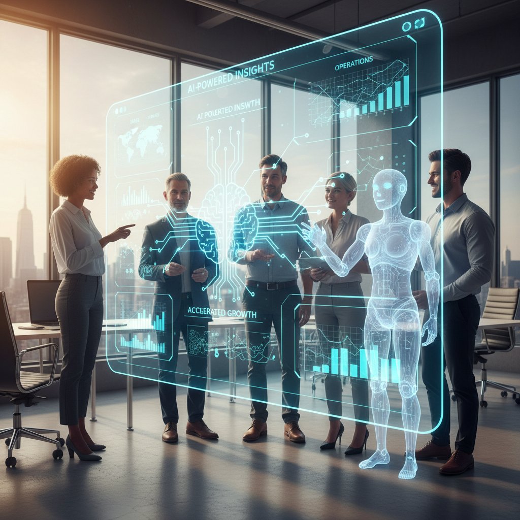 Enterprise team using AI coworker to drive growth, digital dashboards, reduce costs support