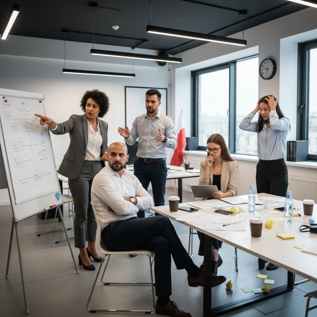 Zespół rozmawiający o zmianie kultury organizacyjnej