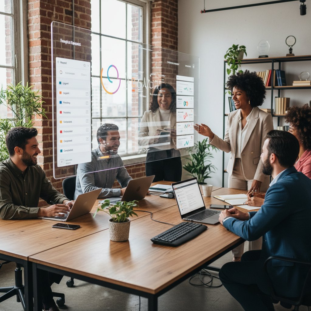 Startup team celebrating organized email task system and improved productivity