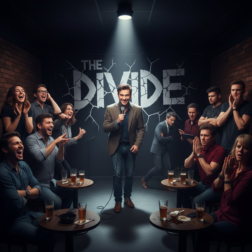 Divided audience reacting to controversial comedy scene.