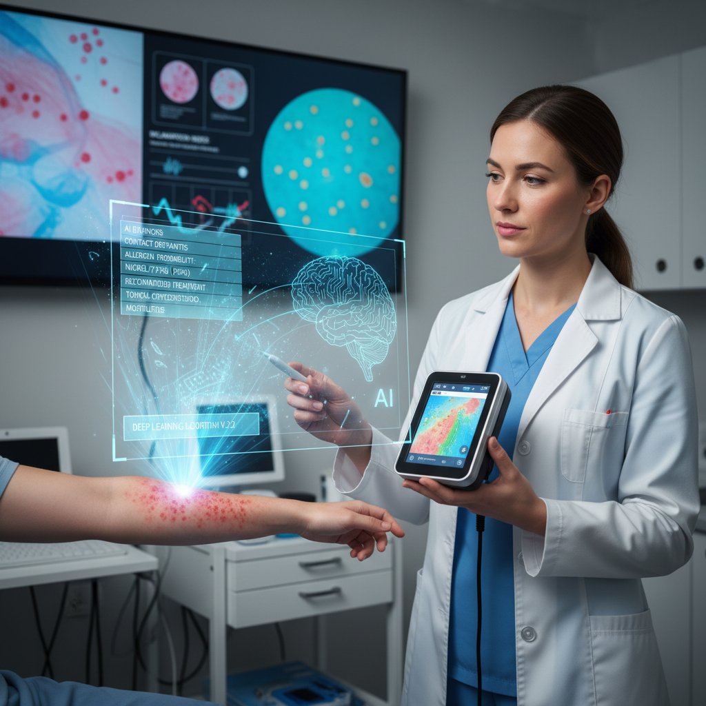 Lekarz korzystający z aplikacji AI do analizy zmian skórnych