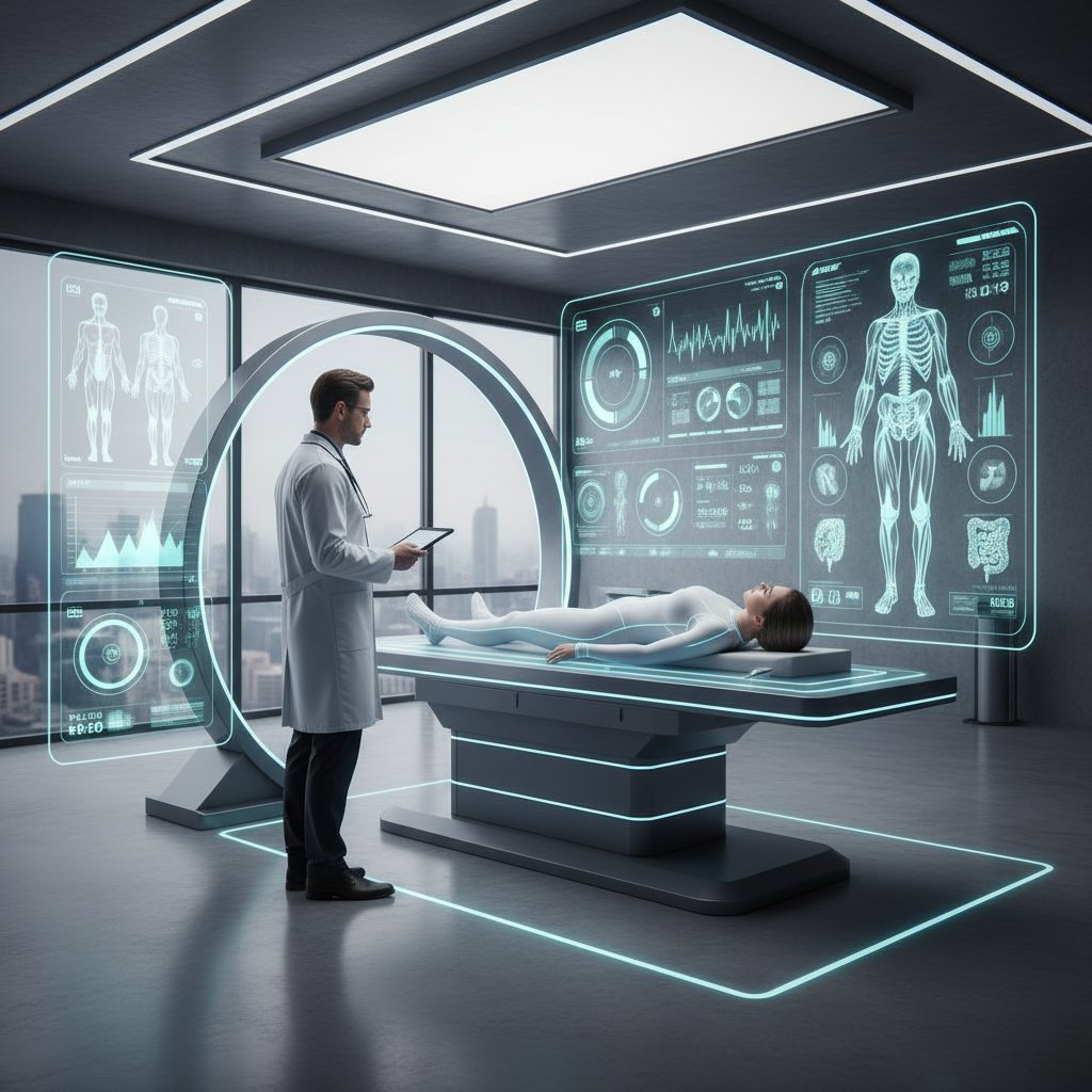 Lekarz przeprowadzający zaawansowane badanie składu ciała u pacjenta w klinice