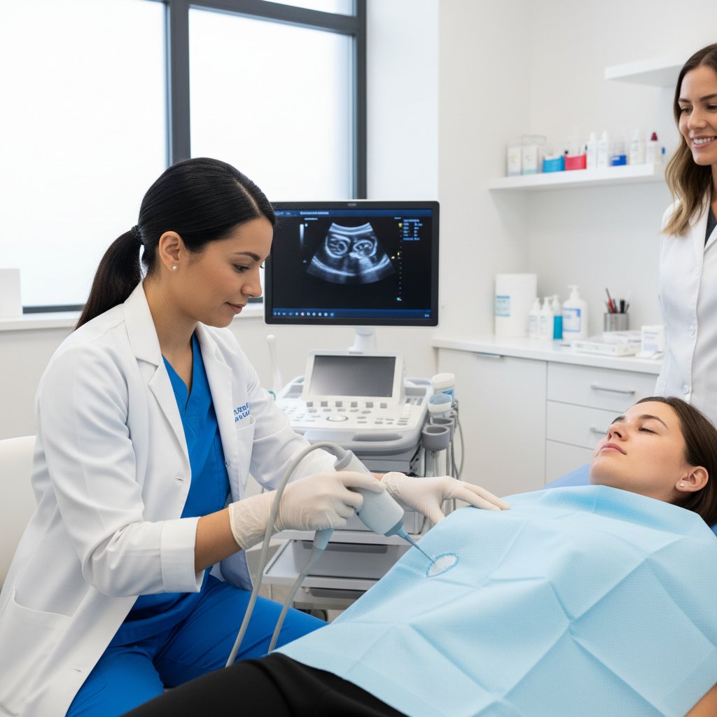 Lekarz przygotowujący sprzęt do biopsji piersi w nowoczesnym gabinecie medycznym