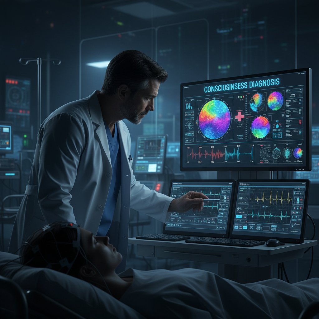 Lekarz analizujący dane EEG na monitorze w szpitalu