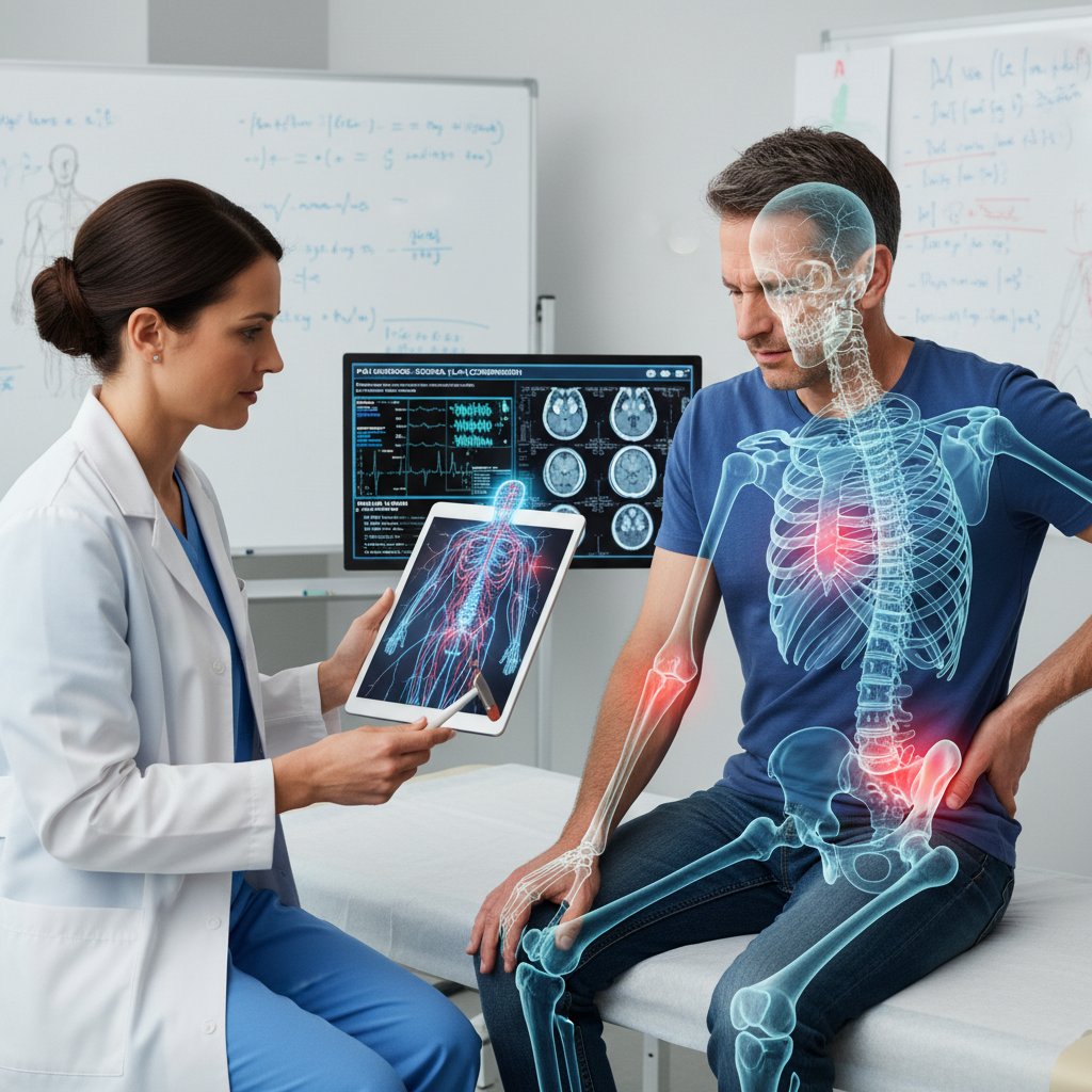 Lekarz analizujący wyniki badań neurologicznych, szukający przyczyny bólu