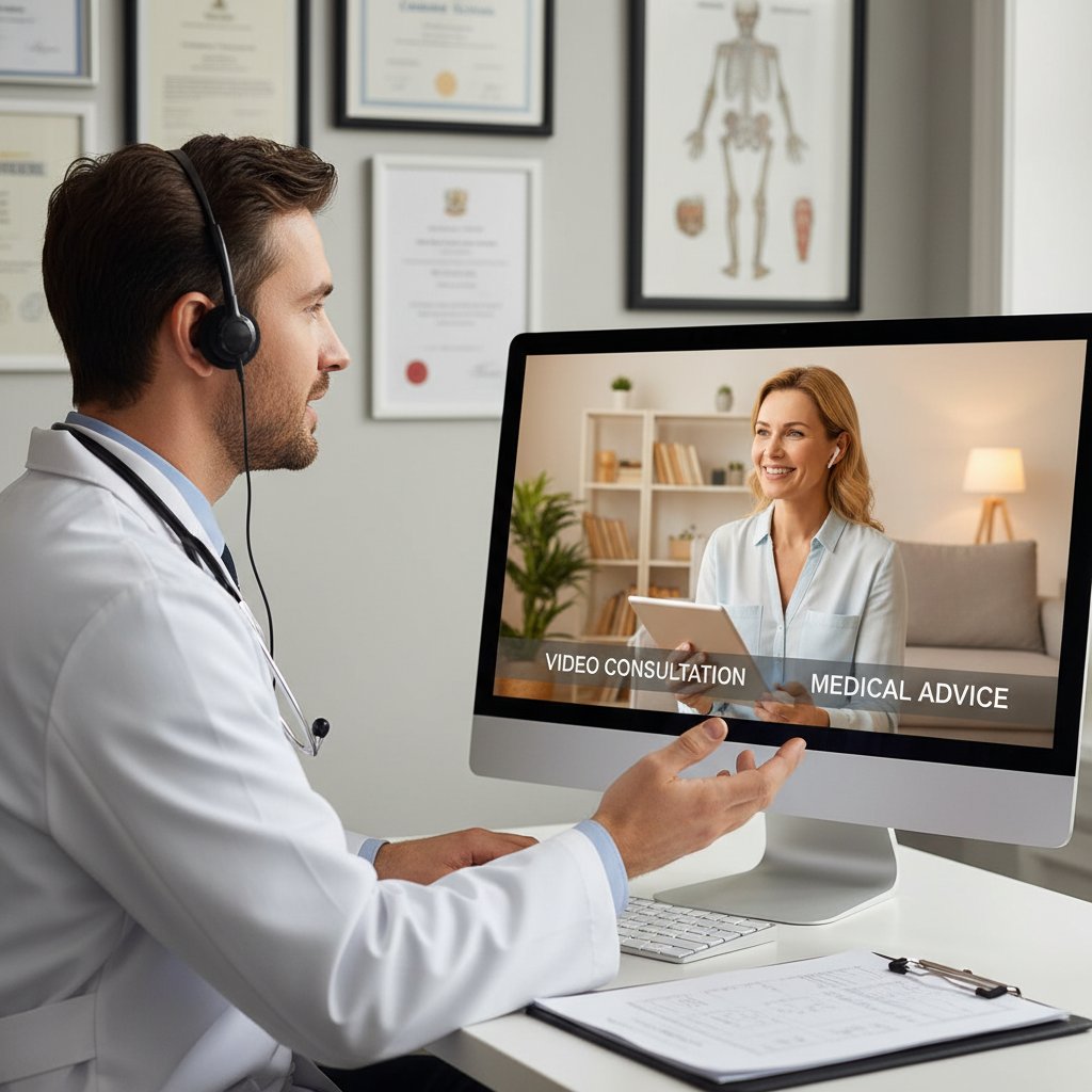 Lekarz rozmawiający z pacjentem podczas wideokonsultacji medycznej