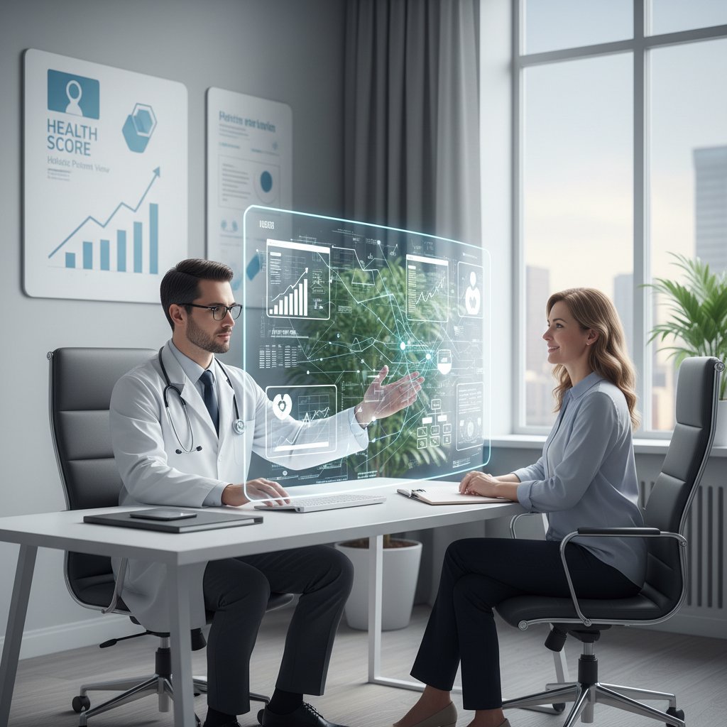 Lekarz analizujący dokumentację pacjenta, złożony kontekst objawów zdrowotnych