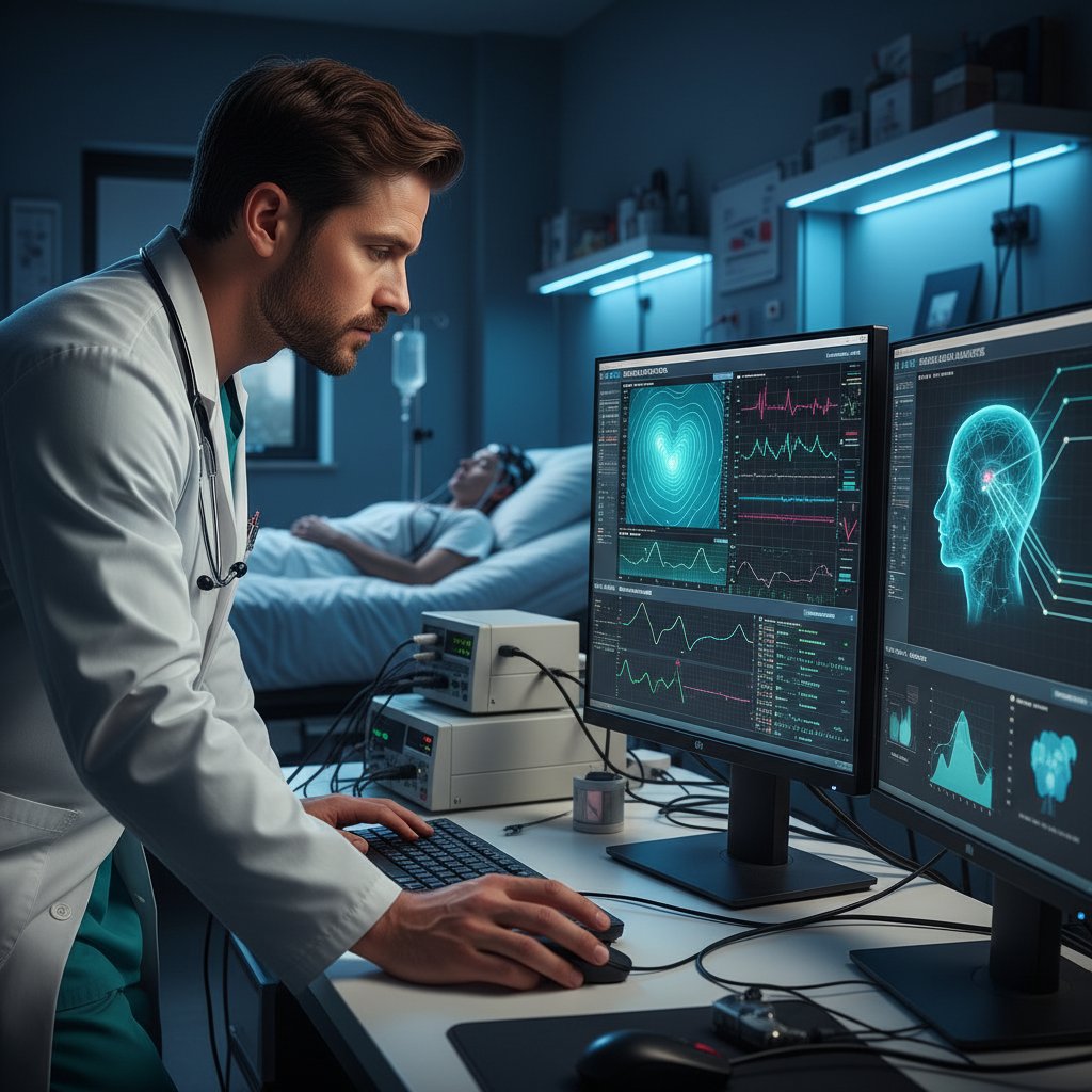 Lekarz analizujący wyniki badania snu na komputerze