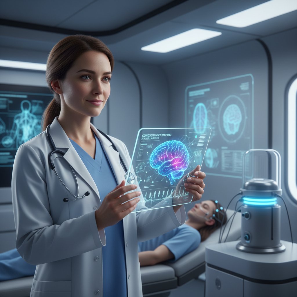 Lekarz korzystający z tabletu do analizy danych pacjenta – technologia AI w diagnostyce