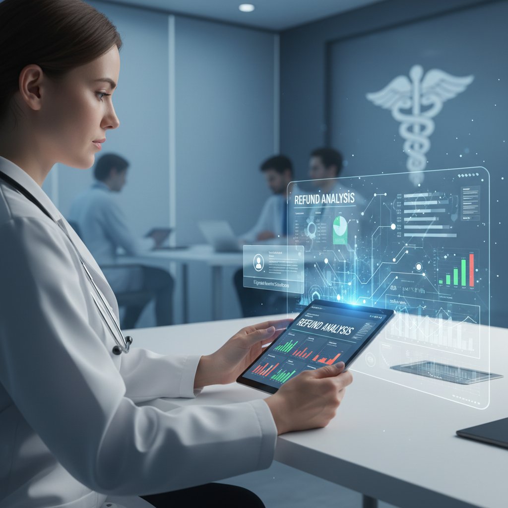 Lekarz analizujący dane refundacyjne na tablecie w nowoczesnym gabinecie