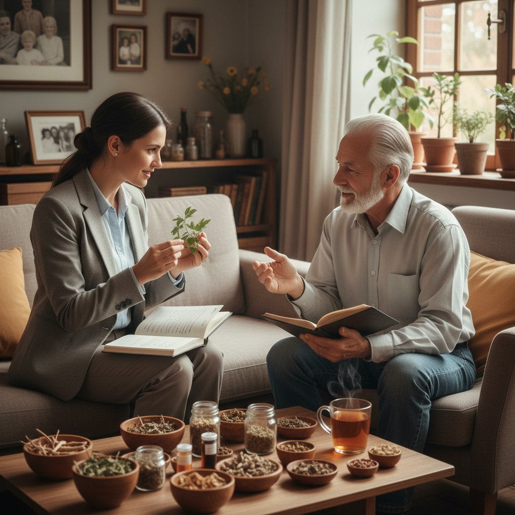 Lekarz rozmawiający z pacjentem w domu, analiza skuteczności domowych sposobów na zdrowie