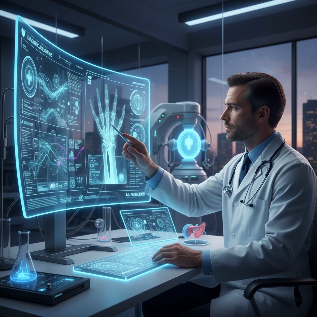 Diagnostyka kaszlu z krwią – lekarz analizujący zdjęcie RTG na monitorze w nowoczesnej klinice, światło dzienne