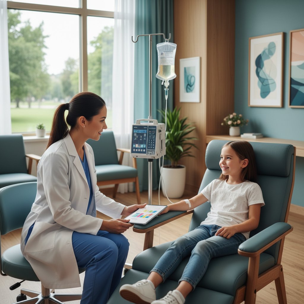 Lekarka i młoda pacjentka omawiają leczenie biologiczne SLE w nowoczesnej klinice