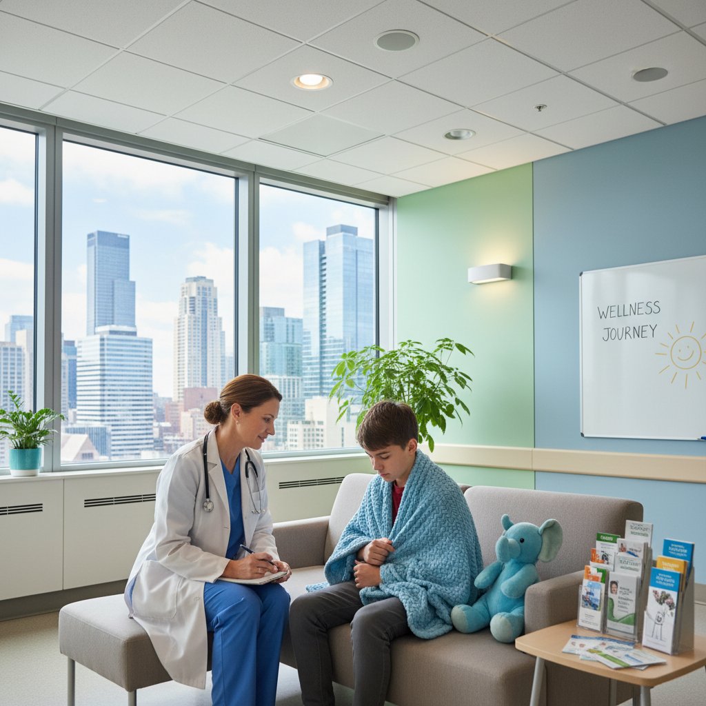 Starszy lekarz rozmawia z młodą osobą w miejskim szpitalu, symbol przemiany diagnozowania zaburzeń psychicznych