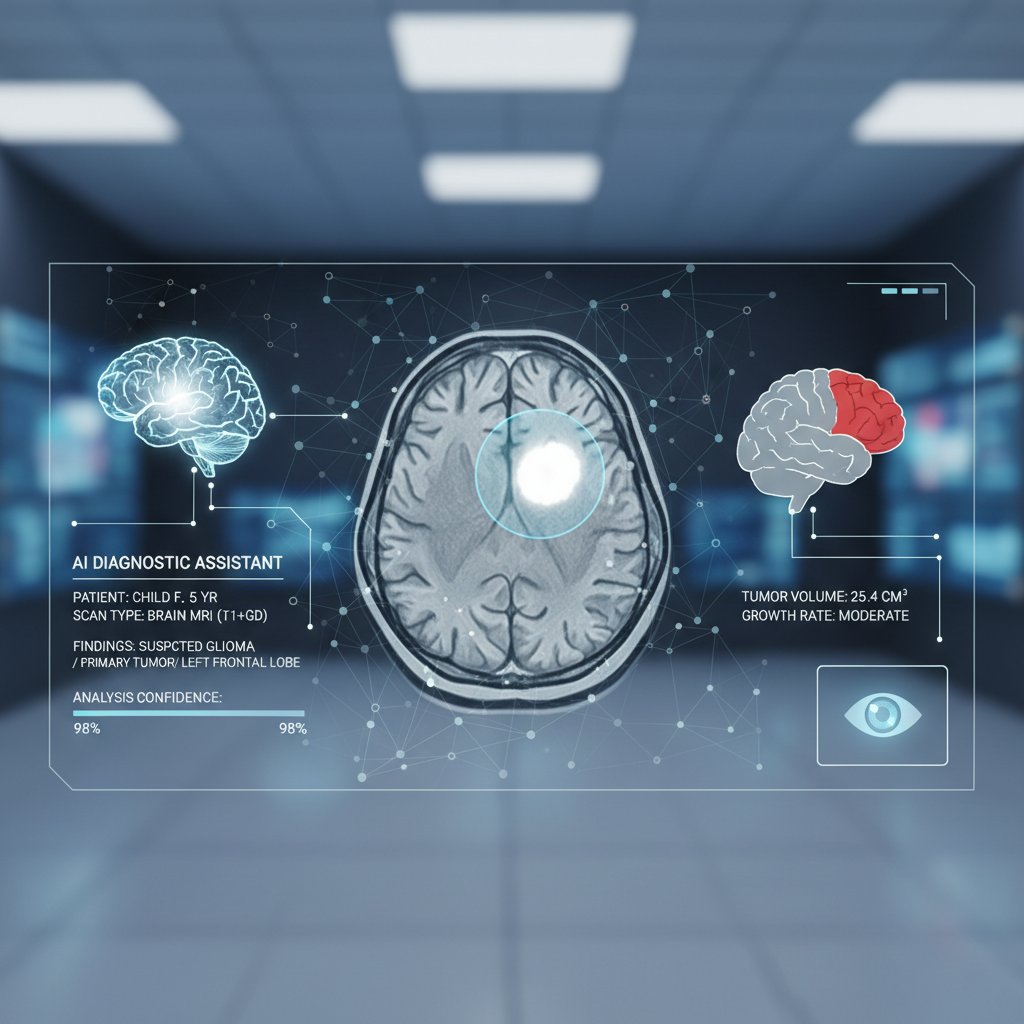 Lekarz analizujący wyniki rezonansu na ekranie komputera, obok wyświetlony algorytm AI wspomagający diagnozę