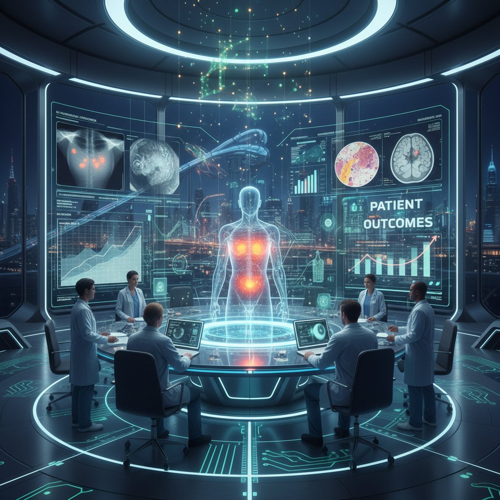 Lekarz analizujący obrazy medyczne na monitorze wspomaganym przez AI