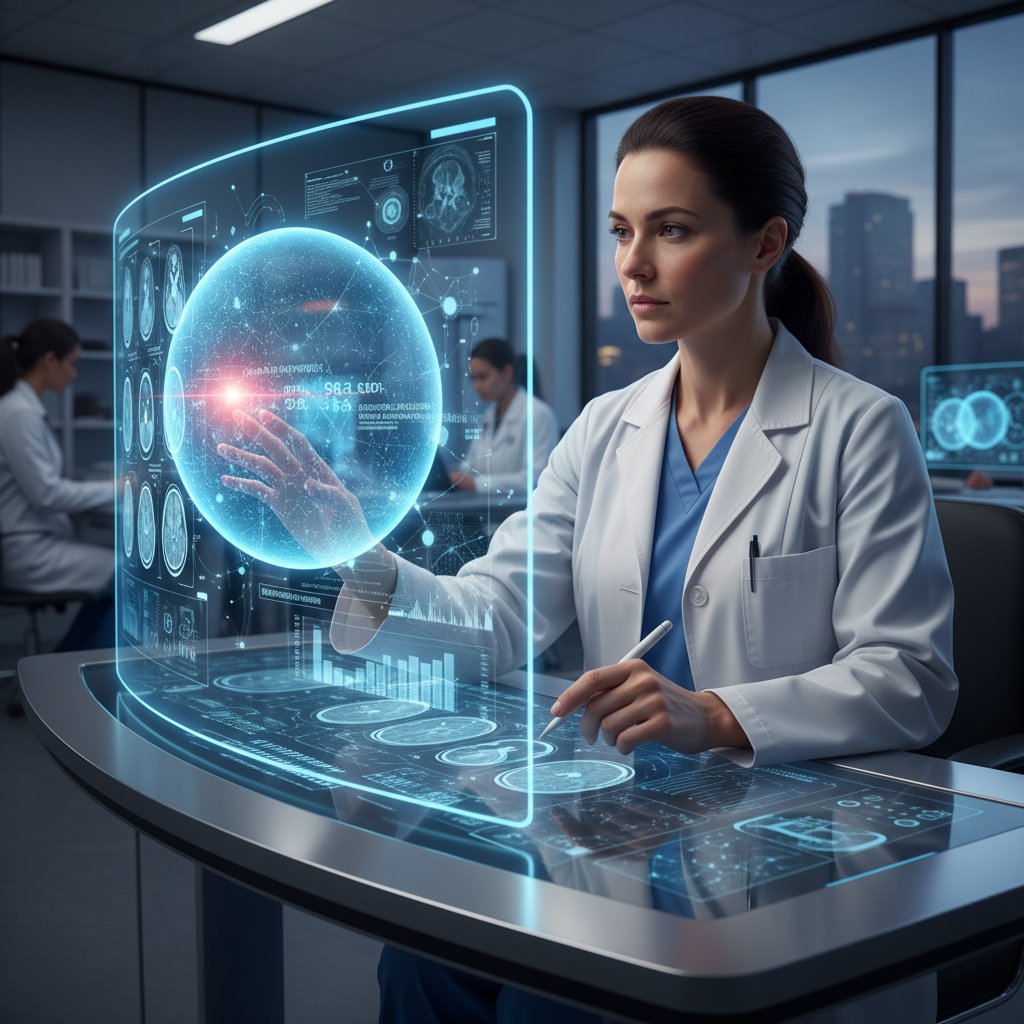 Nowoczesna technologia – lekarz analizuje obrazy medyczne wspierane przez AI