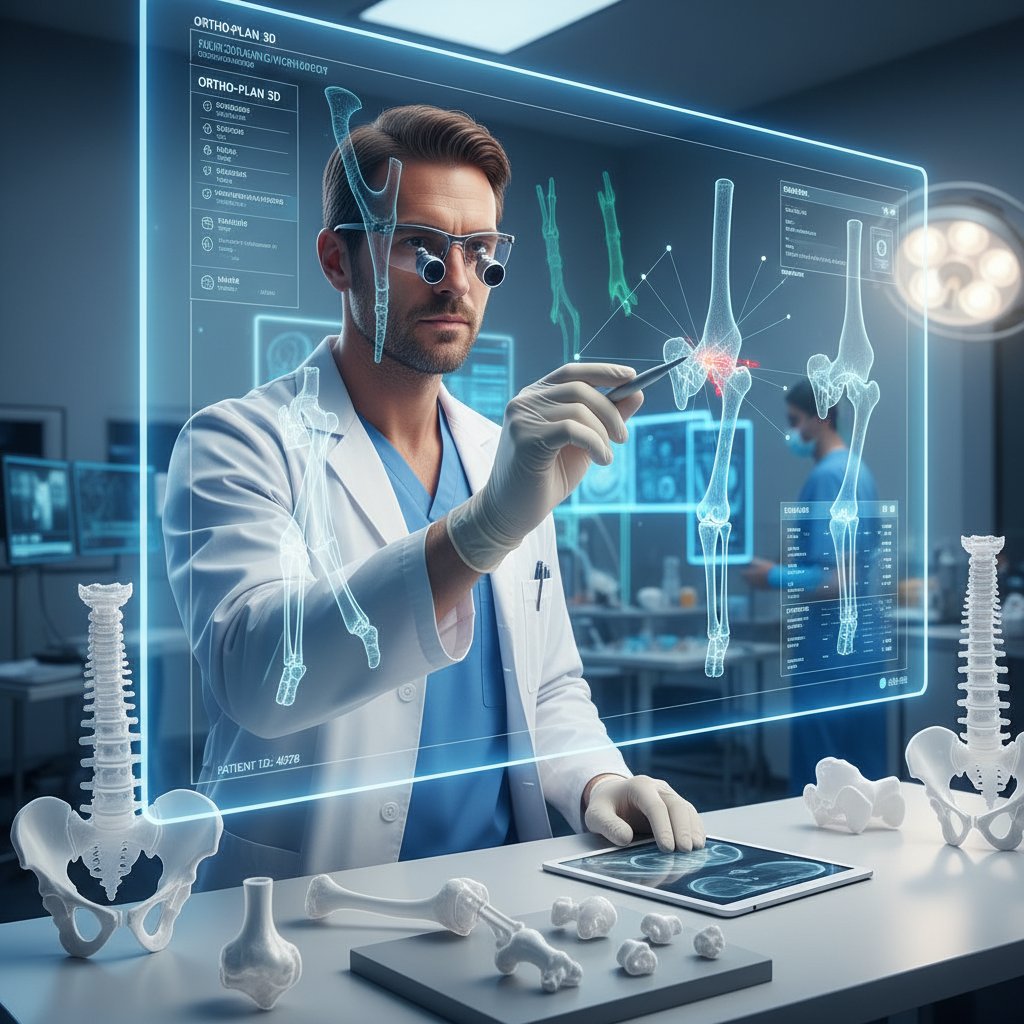 Lekarz analizujący komputerowe modele 3D kości podczas planowania osteotomii