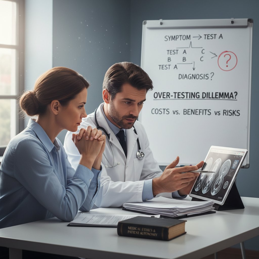 Lekarz i pacjent w trakcie rozmowy o możliwych zagrożeniach związanych z nadmierną diagnostyką