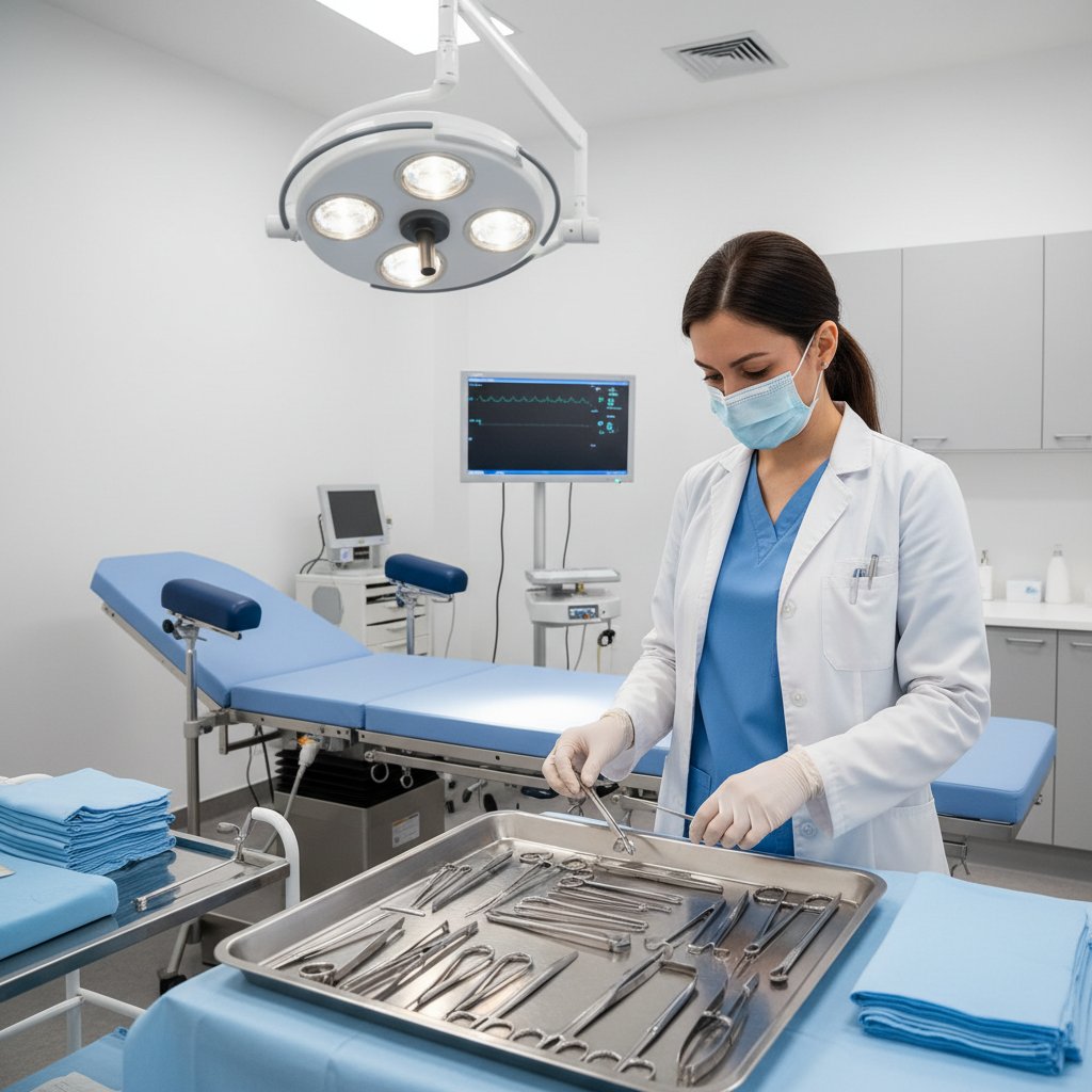 Zdjęcie lekarza przygotowującego narzędzia do zabiegu ginekologicznego