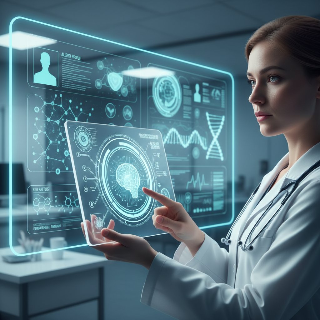 Lekarz korzystający z tabletu z narzędziami AI do analizy testów płatkowych