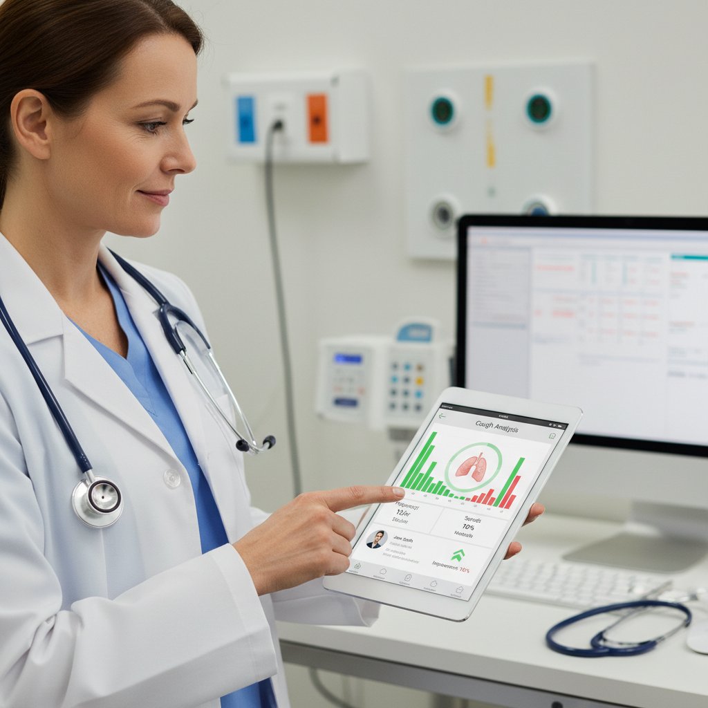 Lekarz analizujący dane z aplikacji monitorującej kaszel przewlekły