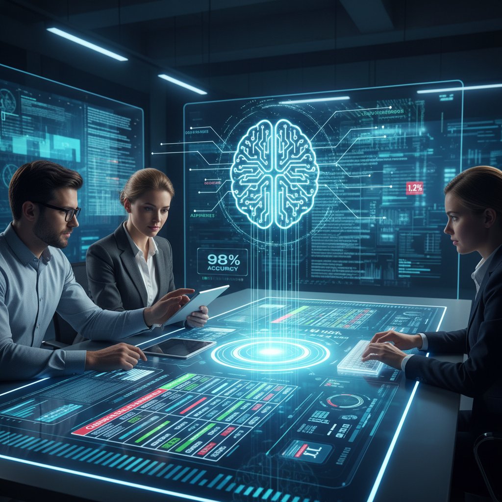 A close-up photo of a frustrated analyst reviewing AI-generated errors in a compliance document