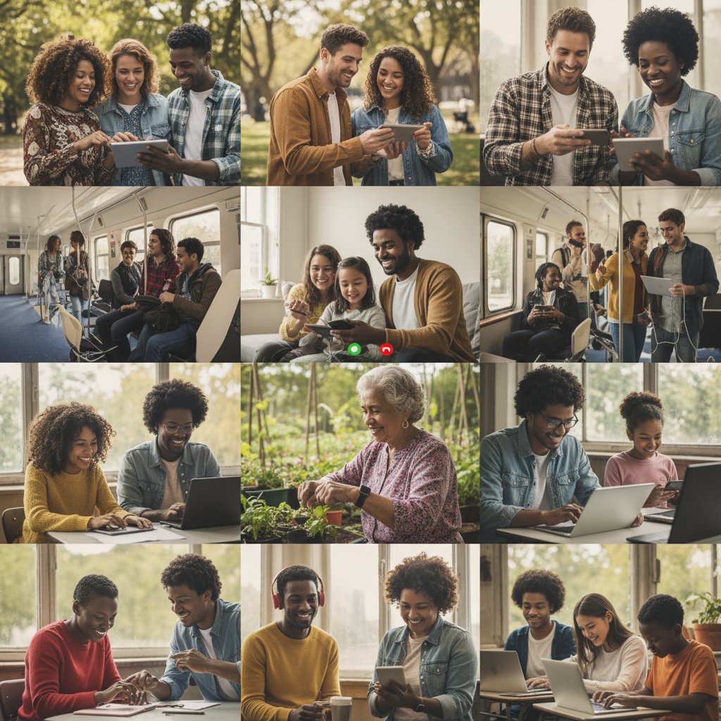 Ludzie korzystający z alternatyw dla social mediów, portrety w codziennych sytuacjach