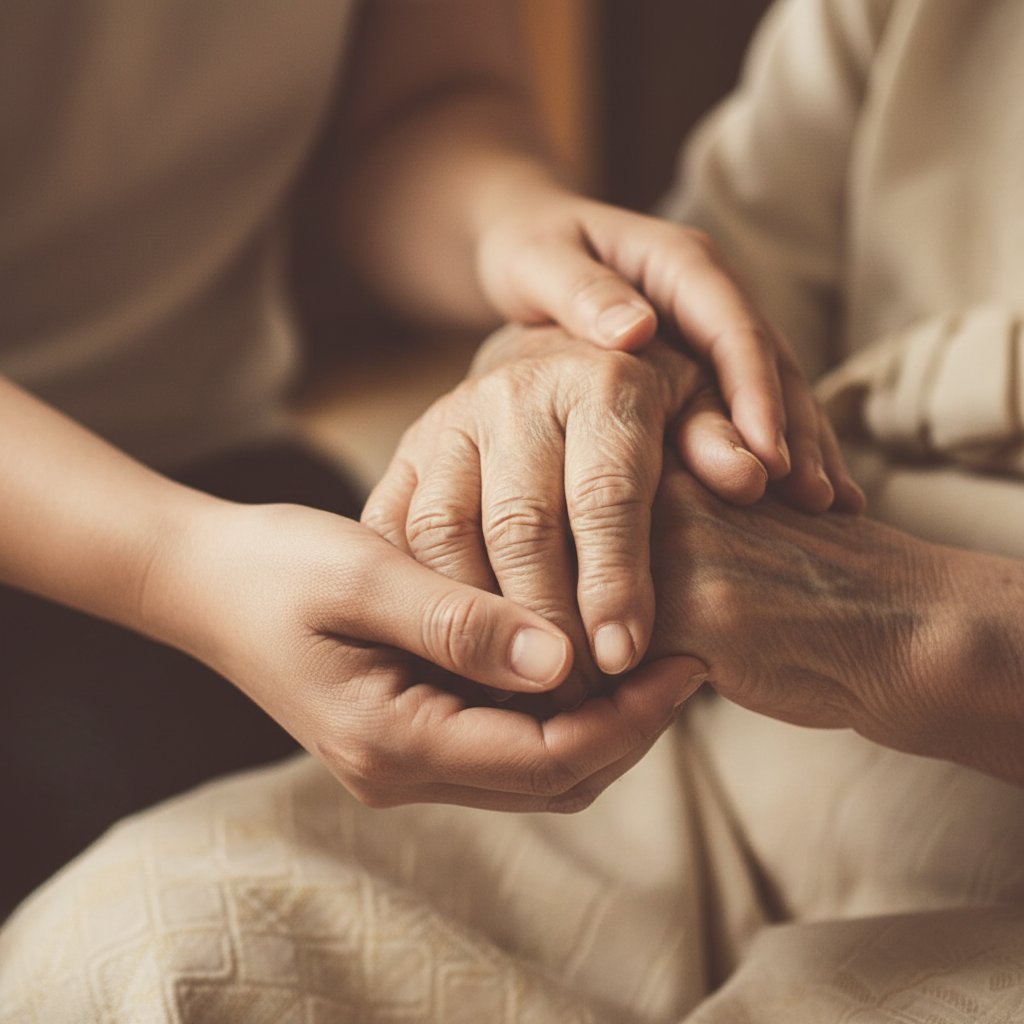 Ręce wyciągnięte w geście pomocy dla matki w kryzysie psychicznym