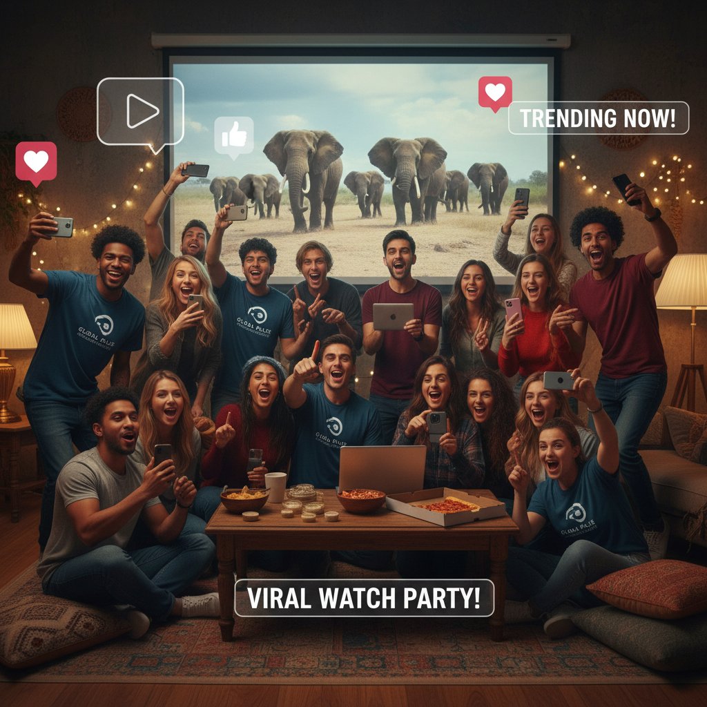 A group gathered around a laptop, documentary movie trending on social media, excited reactions