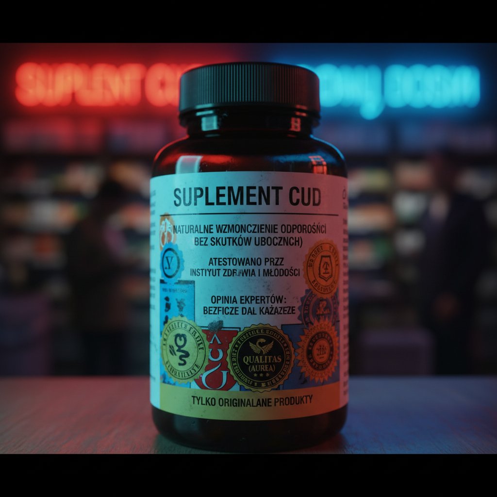 Podejrzana etykieta suplementu diety z fałszywymi certyfikatami