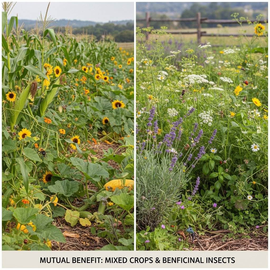 Uprawa współrzędna z kolorowymi warzywami i owadami