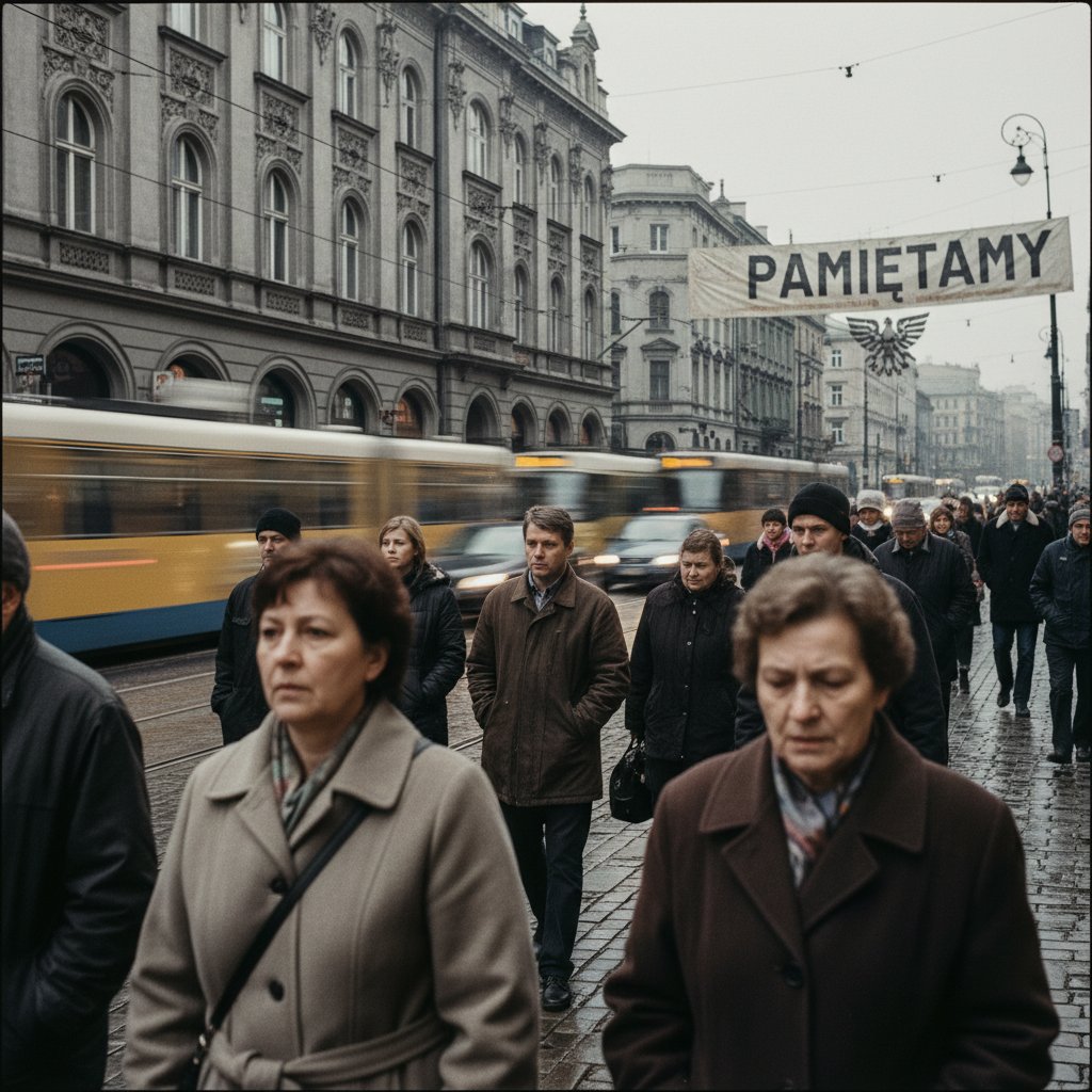 Polska ulica, sceptyczne spojrzenia ludzi, dokumentalny styl