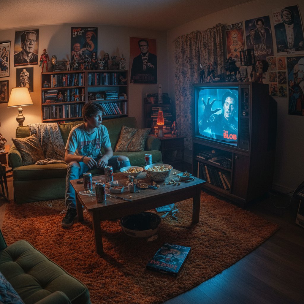 Teen discovering cult horror movie and forming personal movie taste