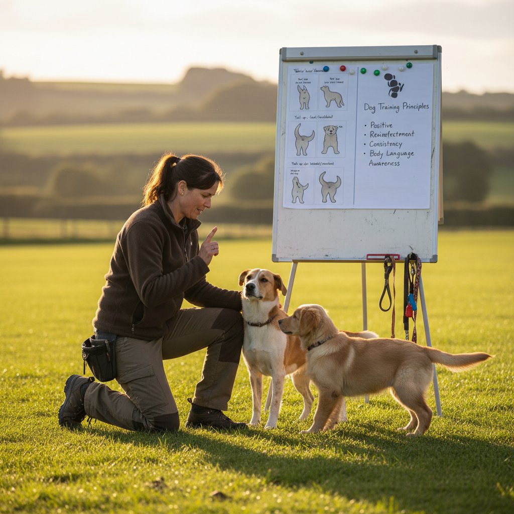 Behawiorysta obserwujący psa podczas sesji treningowej – skupienie na komunikacji niewerbalnej