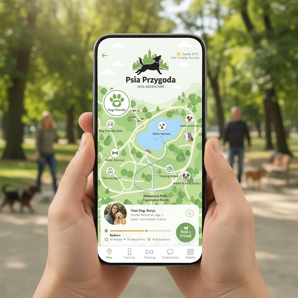Właściciele psów w Polsce korzystający z aplikacji treningowych, scena w miejskim parku