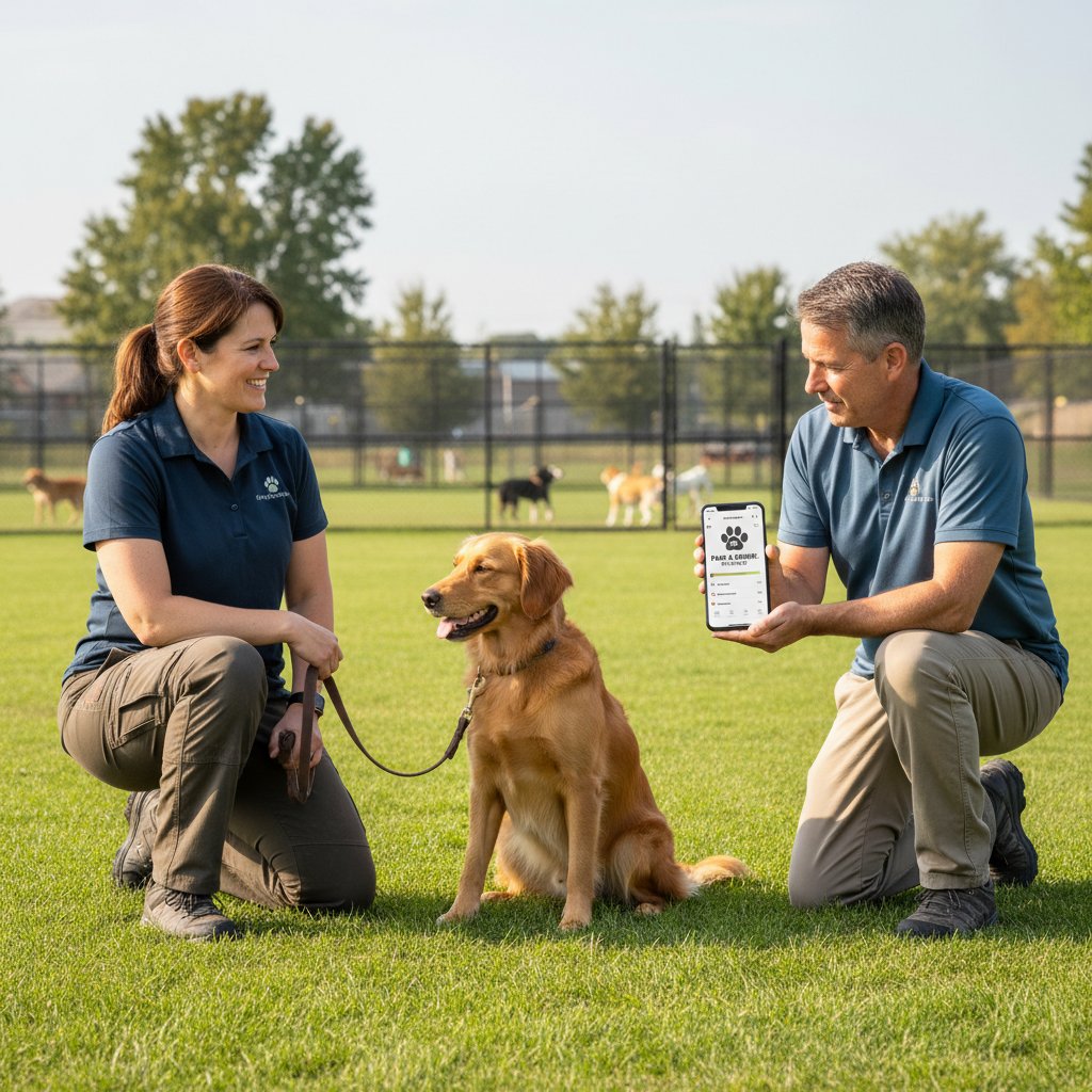 Porównanie: trener szkolący psa na żywo vs. właściciel korzystający z aplikacji