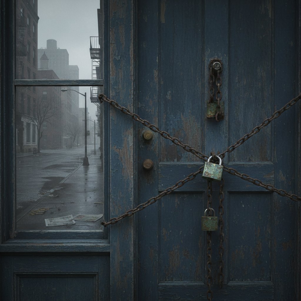 Locked door in an apartment, symbolizing isolation