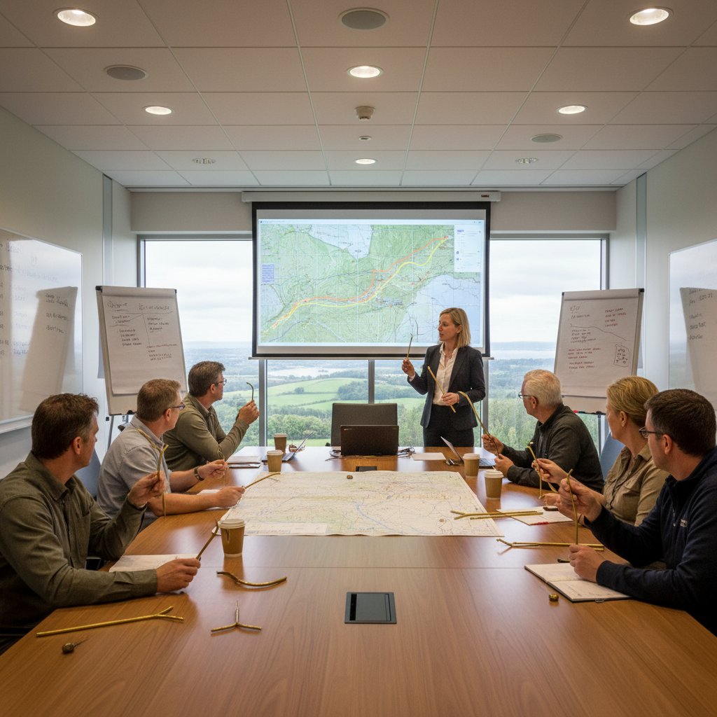 Spotkanie radiestetów, prezentacja narzędzi i teorii, sala szkoleniowa