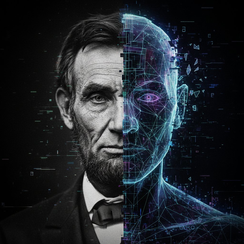 Zniekształcony portret lidera, symbolizujący deepfake